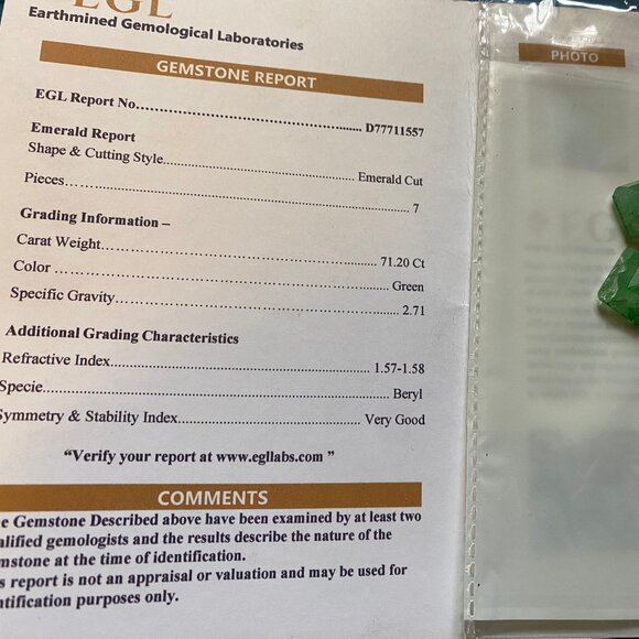 Natural Colombian Green Emerald Loose Gemstone Certified Lot Of 7 Pcs, 71.20 Ct - Picture 5 of 6